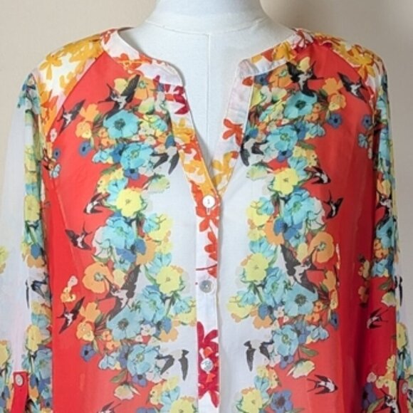 fig and flower Tops - 🌸 Fig & Flower Floral & Birds Button-Down Blouse 🌸 - Boho Dreams Meet Vintage
